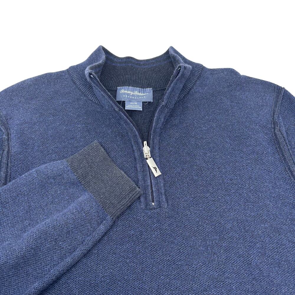 Tommy Bahama Mens Medium Blue Reversible Long Sleeve‎ 1/4 Zip Sweater